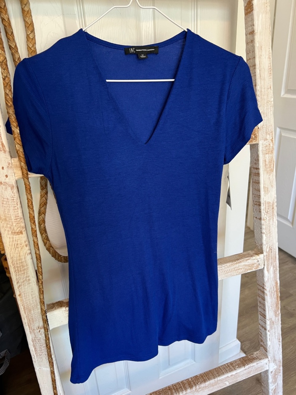 INC International Concepts Deep Royal Blue V-Neck Short Sleeve Top